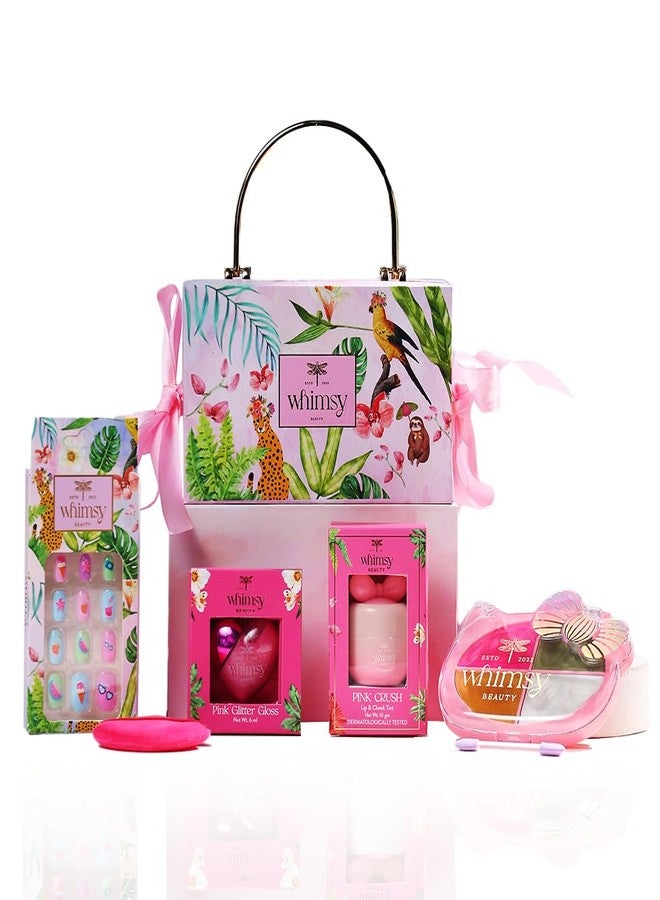 ويمسي مجموعة تجميل ويمسي بيوتي السحرية | مجموعة تجميل آمنة وغير سامة للأطفال والمراهقين | لوحة ظلال عيون، وملون شفاه، وملمع شفاه، وأظافر صناعية، وإسفنجة دمج المكياج | نباتية ولم تُختبر على الحيوانات (عبوة من 5 قطع) - Image 1