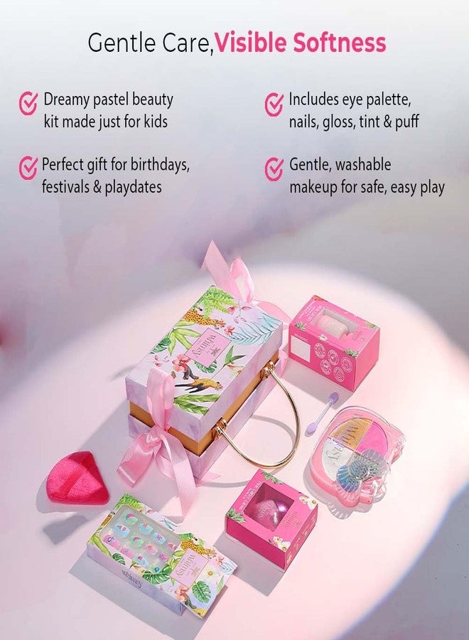 ويمسي مجموعة تجميل ويمسي بيوتي السحرية | مجموعة تجميل آمنة وغير سامة للأطفال والمراهقين | لوحة ظلال عيون، وملون شفاه، وملمع شفاه، وأظافر صناعية، وإسفنجة دمج المكياج | نباتية ولم تُختبر على الحيوانات (عبوة من 5 قطع) - Image 3