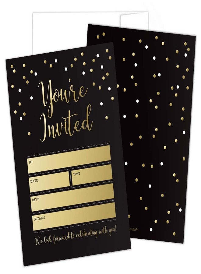 Hat Acrobat Black and Gold Party Invitations with Envelopes Perfect for Anniversary, Birthday, Rehearsal Dinner, Bachelorette Party, Graduation, 25 Pack - Image 1
