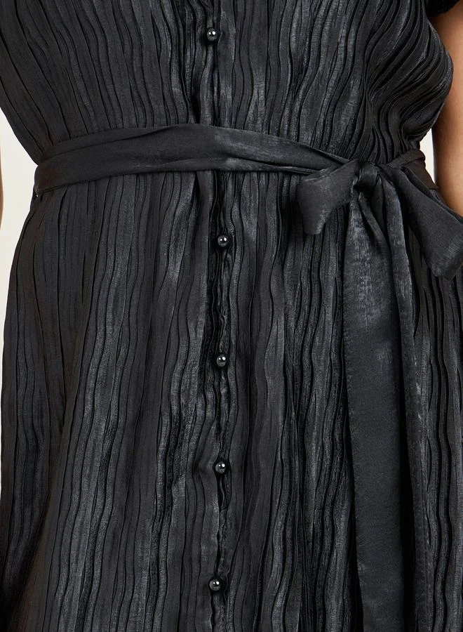 Styli Textured Black Midi Dress