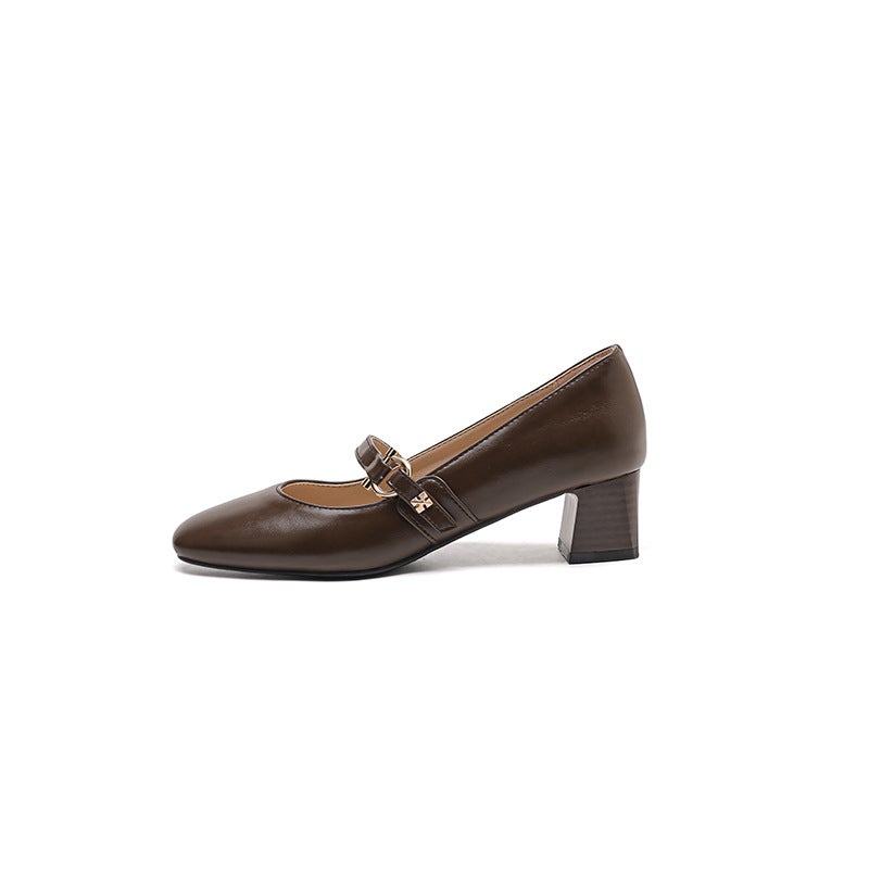 Funds Spring Medium Heel Women'S Shoes 31-43 Plus Size Square Head Buckle Shallow Mouth Shoes Tide - Image 1