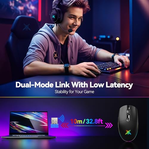 TECKNET Wireless Gaming Mouse Rechargeable - 8000 DPI, Long-Lasting 100Hrs Battery, RGB Backlit, 6 Programmable Buttons, Dual Connectivity (2.4G + USB-C) for PC, Mac, Laptop - Black - Image 3