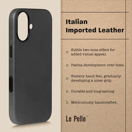Le Pelle - Handcrafted Premium Italian Leather Case for iPhone 17 - [Built-in Camera Control] - Compatible with Magsafe - Two-Tone Effect with Unique Patina Over Time - Black - Image 4