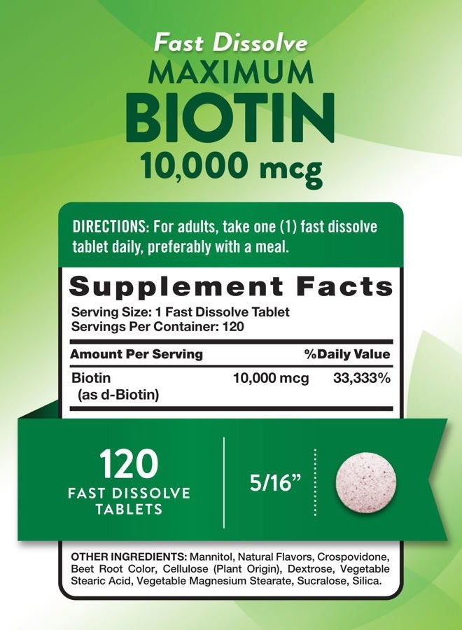 Nature's Truth Biotin 10000mcg | 120 Fast Dissolve Tablets | Maximum Strength | Natural Berry Flavor | Vegan, Non-GMO & Gluten Free Supplement  - Image 2