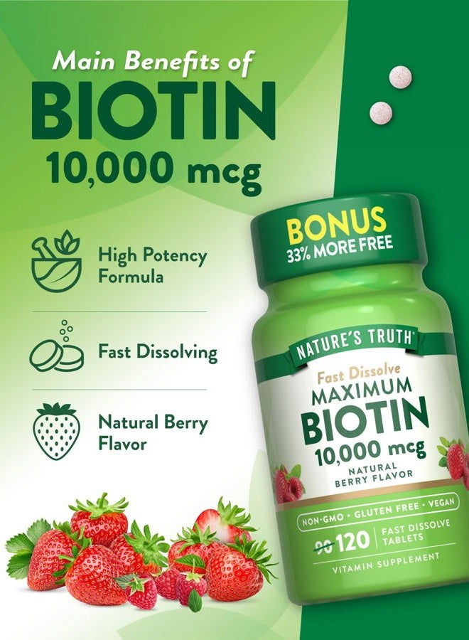 Nature's Truth Biotin 10000mcg | 120 Fast Dissolve Tablets | Maximum Strength | Natural Berry Flavor | Vegan, Non-GMO & Gluten Free Supplement  - Image 5