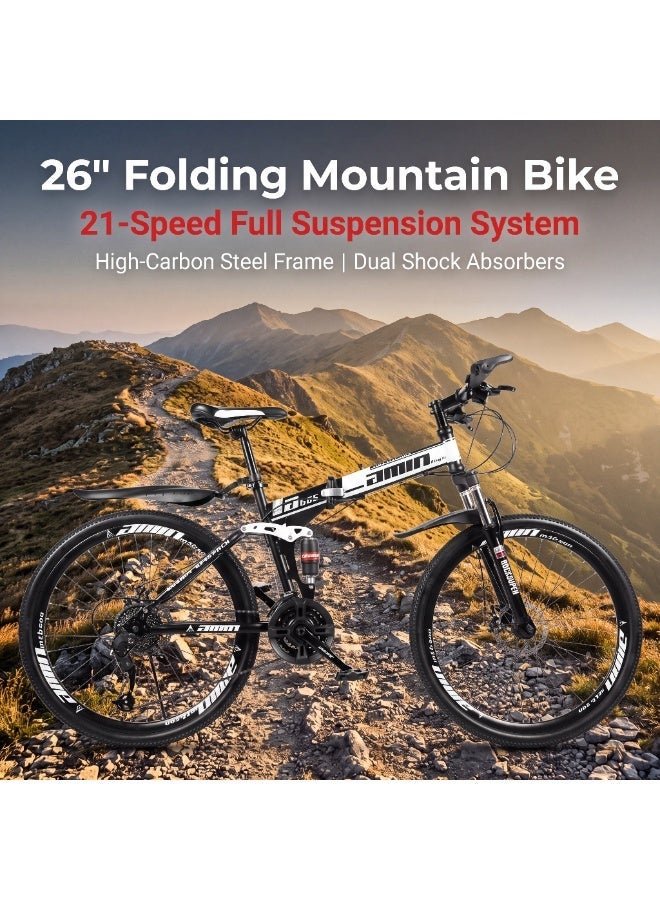 ETG 26-Inch Folding Mountain Bike, 21-Speed Full Suspension – High-Carbon Steel Frame - Image 3