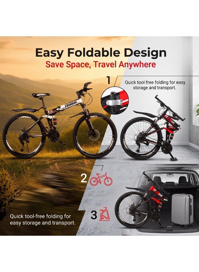ETG 26-Inch Folding Mountain Bike, 21-Speed Full Suspension – High-Carbon Steel Frame - Image 5