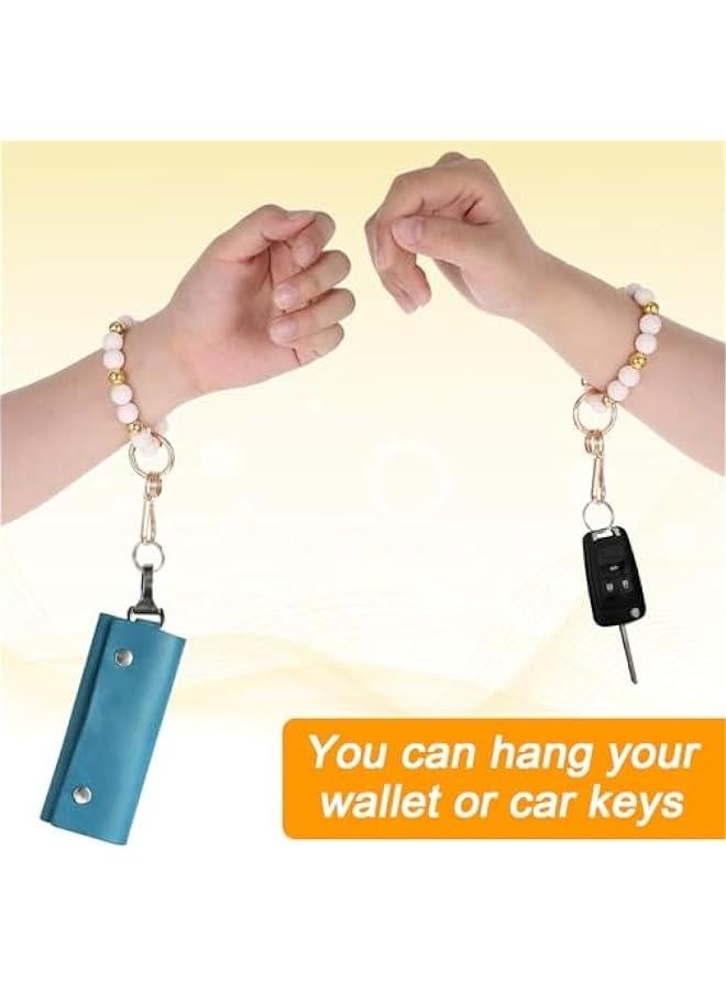 Silicone Beaded Keychain for Women, Wristlet Keyring Elastic Boho Bracelet Bangle Key Chain Holder for Car Wallet - Image 2