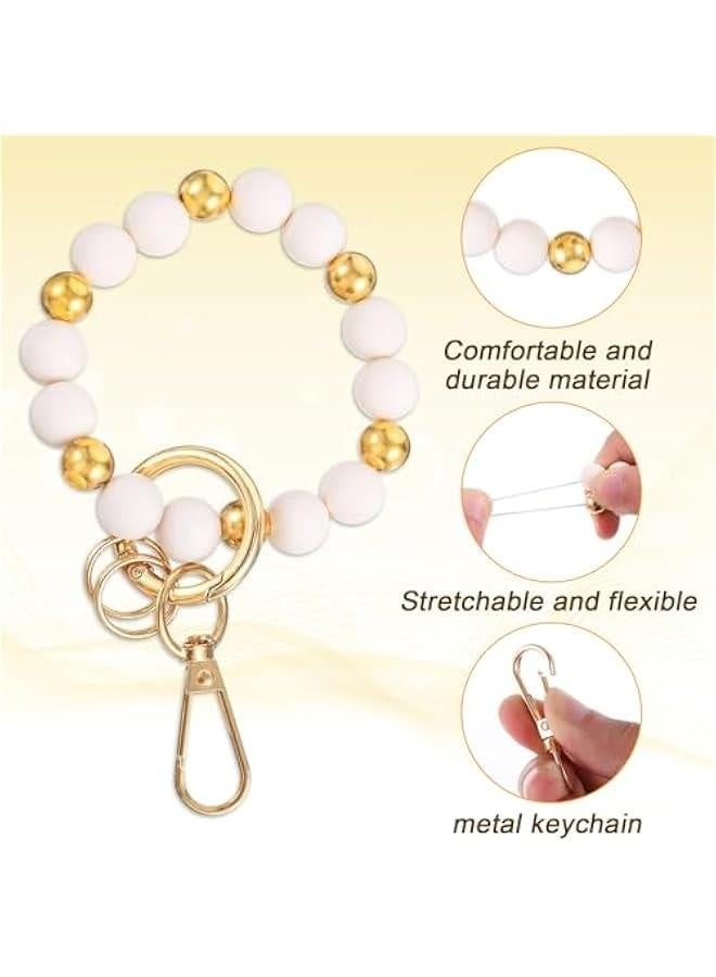 Silicone Beaded Keychain for Women, Wristlet Keyring Elastic Boho Bracelet Bangle Key Chain Holder for Car Wallet - Image 5