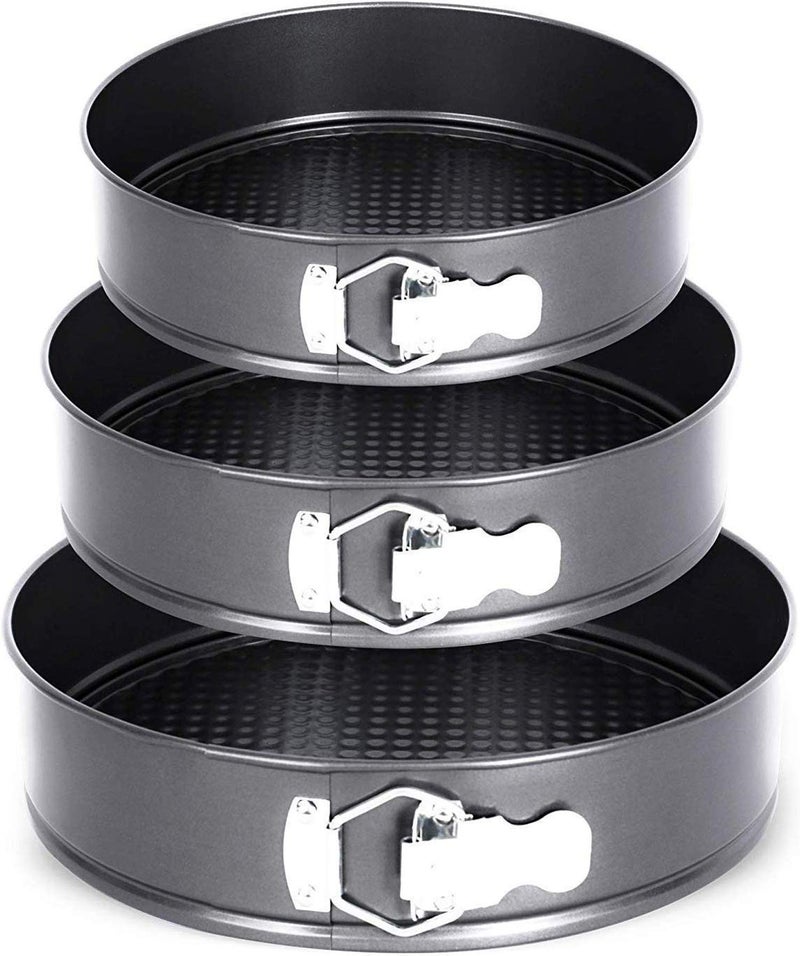 HAINE Non Stick Teflon Coated Spring Form Round Cake tins Mould for Baking Cakes, Pack of 3, Black, 18cm, 20cm, 22cm - Image 1
