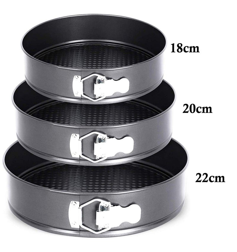 HAINE Non Stick Teflon Coated Spring Form Round Cake tins Mould for Baking Cakes, Pack of 3, Black, 18cm, 20cm, 22cm - Image 2