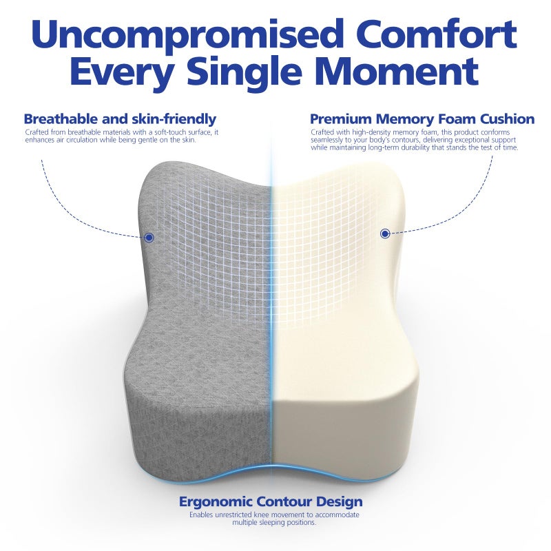 WRAERC Knee Pillow for Side Sleepers, Memory Foam Leg Pillow for Sleeping Blood Circulation & Elevating Spine Aligning, Relief for Sciatica, Back, HIPS, Knees, Joints, Support for Surgery Recovery - Image 3
