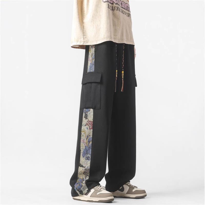 New Chinese Style National Style Embroidered Overalls Men'S New Loose Plus Size Straight Boys' Casual Long Pants For Men - Image 3