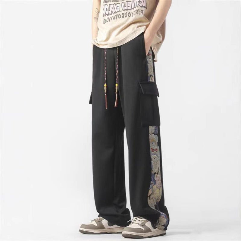 New Chinese Style National Style Embroidered Overalls Men'S New Loose Plus Size Straight Boys' Casual Long Pants For Men - Image 2