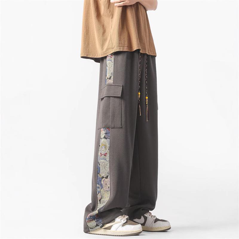 New Chinese Style National Style Embroidered Overalls Men'S New Loose Plus Size Straight Boys' Casual Long Pants For Men - Image 5