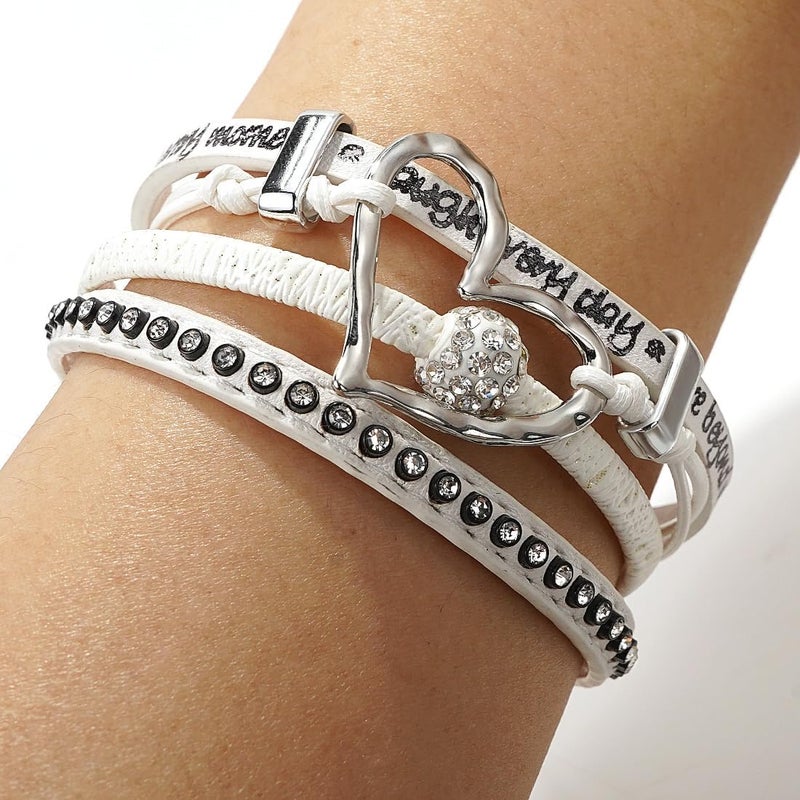 Suyi Women Wrap Bracelet Multilayered Leather Braided Bangle Wrist Cuff Bangles with Magnetic Buckle - Image 3