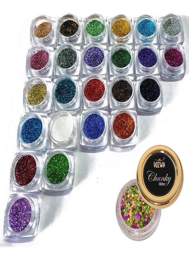 Vozwa 25 Sparkle Loose Glitter Eyeshadow + 1 Professional Green Mix Chunky Glitter - Image 4