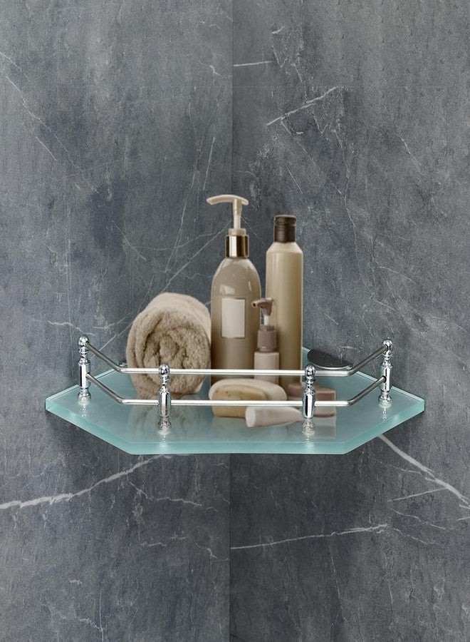 FORTUNE Wall Mounted Diamond Frosted Glass Corner Shelf, Bathroom Shelves, Corner Stand for Bathroom Racks, Bathroom Accessories for Homes, Hotels- (9 X 9 Inch, Pack of 1) - Image 1