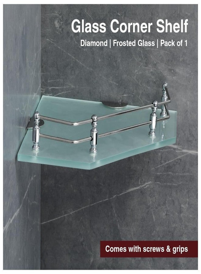 FORTUNE Wall Mounted Diamond Frosted Glass Corner Shelf, Bathroom Shelves, Corner Stand for Bathroom Racks, Bathroom Accessories for Homes, Hotels- (9 X 9 Inch, Pack of 1) - Image 2