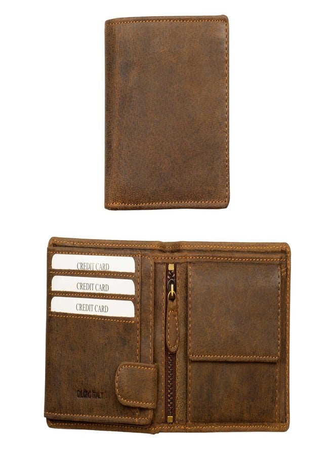 DiLoro Italy Full Size Mens Leather Wallet Bifold Flip ID Zip Coin Wallets with RFID Protection (Dark Hunter Brown With ID) - Image 3