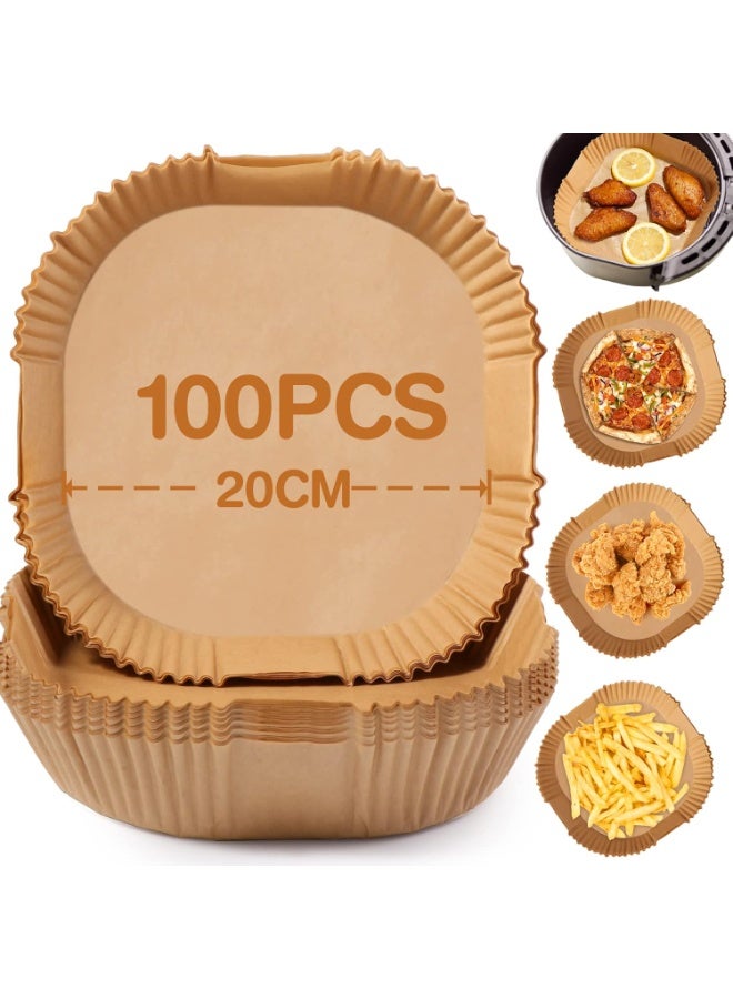 Air Fryer Paper, 100 Pieces, Healthy, Non-Stick Paper For Electric Fryers, Square Shape, 20 CM, Parchment For Baking Roasting Microwave Oven Frying Pan - Image 1