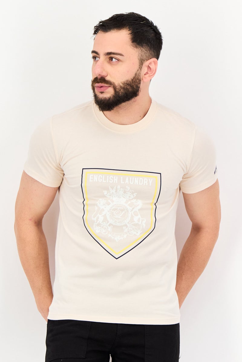 English Laundry Men Crew Neck Short Sleeves Graphic Print T-Shirt, Beige - Image 1