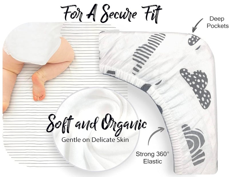 100% Organic Cotton Fitted Bassinet Sheets Fits Halo, Snoo, Graco, Dream on Me, Delta, and All Other Standard Size Bassinets. 3 Pk Adapts to Oval, Hourglass  Rectangle Shaped Bassinet Pads. - Image 3