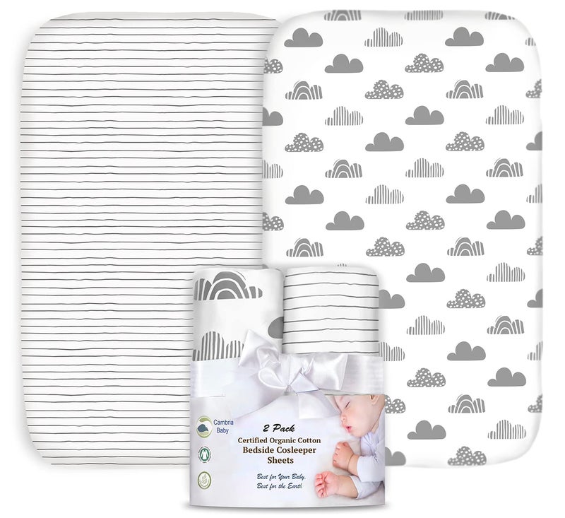 100% Organic Cotton Fitted Bassinet Sheets Fits Halo, Snoo, Graco, Dream on Me, Delta, and All Other Standard Size Bassinets. 3 Pk Adapts to Oval, Hourglass  Rectangle Shaped Bassinet Pads. - Image 1