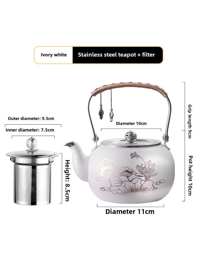 304 Stainless Steel Induction Cooker Boiling Kettle Teapot Flat Bottom Pot Electric Ceramic Stove Kettle Hotel Teapot Coffee Pot-Capacity:304 Material 1.5l White Lotus Pot With Filter  - Image 1