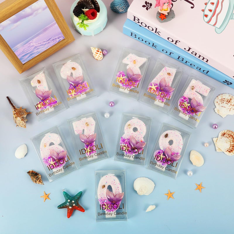 IDIJOLI Purple Number 4 Candles Mermaid Birthday Candle 4th Birthday Cake Topper Cupcake Decorations for Girls and Women Party Decor Anniversary Celebrations Supplies Favors - Image 5