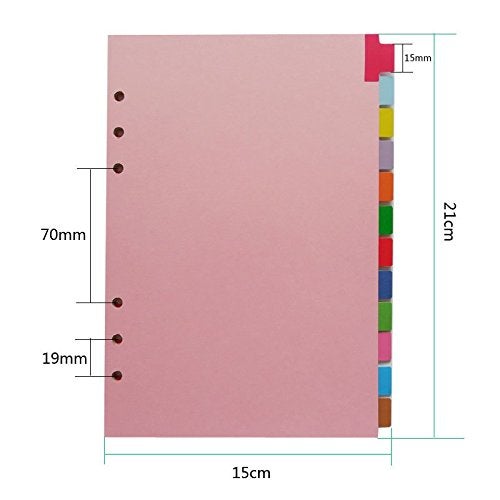 Chris.W A5 Size 6-Ring Paper Index Divider Category Page Tab Indexing Cards, Great Personal Planner/Notebook/Loose Leaf Binders/Reposrts Accessories, 1 Set of 12 Tabs - Image 3