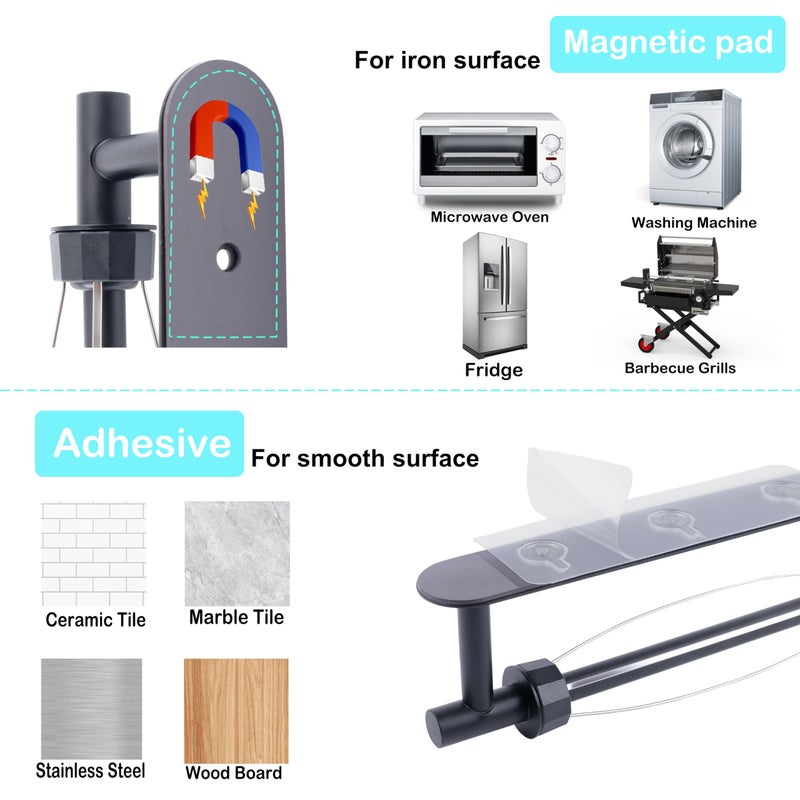 KIHOGEM Magnetic Paper Towel Holder, One Hand Operable Paper Towel Holder Wall Mount Self Adhesive and Strong Magnetic Backing for Kitchen Refrigerator Grill RV(Black) - Image 5