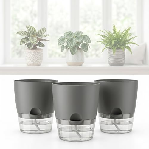 JERN Self Watering Plant Pots Set of 3, 6" Large Indoor Planters with Reservoir & Wick System, Durable Plastic Flower Pots with Drainage for Indoor Outdoor Plants, Herbs & Succulents - Image 1