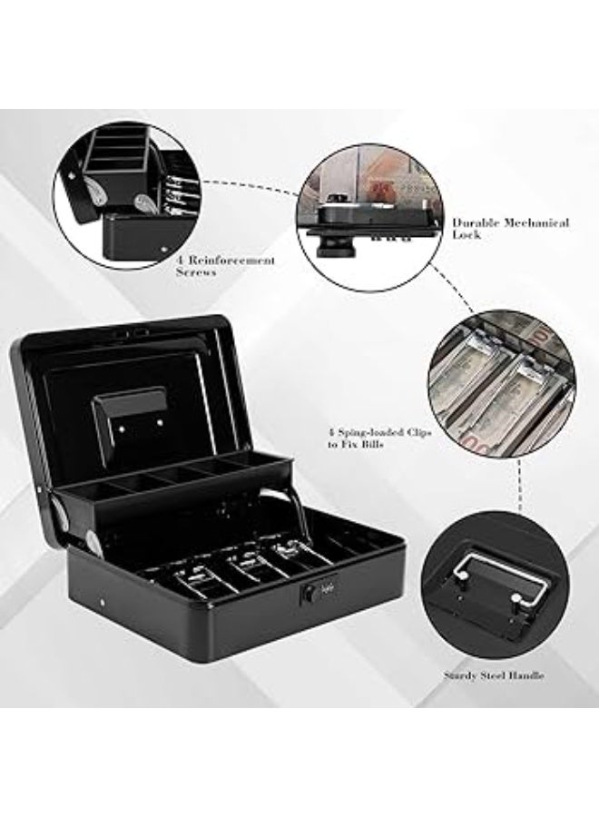 خزنة صندوق نقود كبير بقفل برقم سري، صندوق نقود مع درج للنقود قابلة للقفل، صندوق أمان متين بقفل ومفتاح، منظم لتوفير المال، 4 فتحات للأوراق النقدية و5 فتحات للعملات المعدنية، تصميم معلق، حجم كبير - Image 2