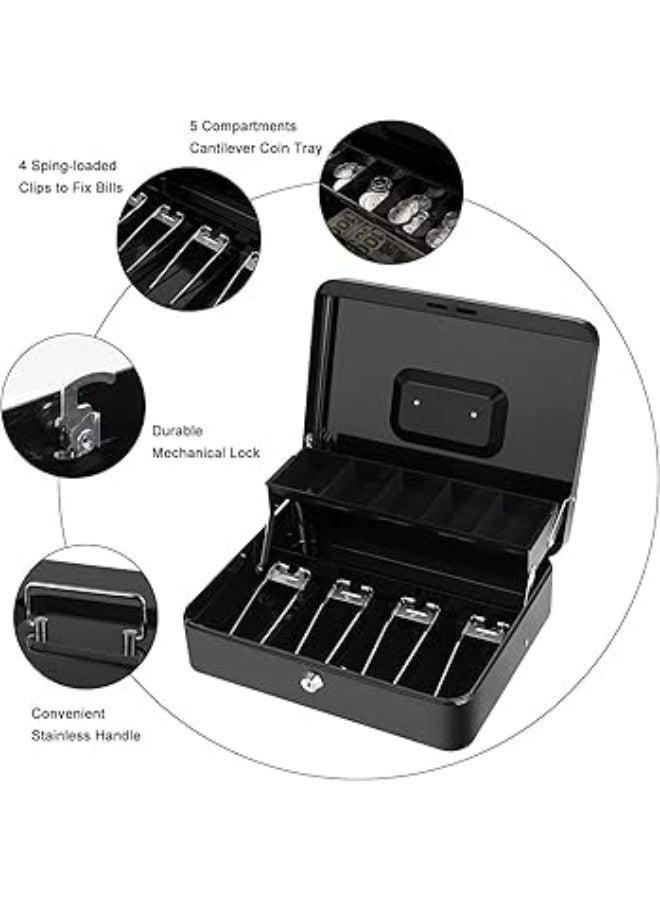 خزنة صندوق نقود كبير بقفل برقم سري، صندوق نقود مع درج للنقود قابلة للقفل، صندوق أمان متين بقفل ومفتاح، منظم لتوفير المال، 4 فتحات للأوراق النقدية و5 فتحات للعملات المعدنية، تصميم معلق، حجم كبير - Image 3
