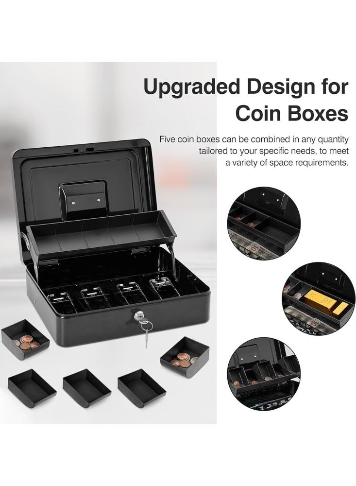 خزنة صندوق نقود كبير بقفل برقم سري، صندوق نقود مع درج للنقود قابلة للقفل، صندوق أمان متين بقفل ومفتاح، منظم لتوفير المال، 4 فتحات للأوراق النقدية و5 فتحات للعملات المعدنية، تصميم معلق، حجم كبير - Image 5