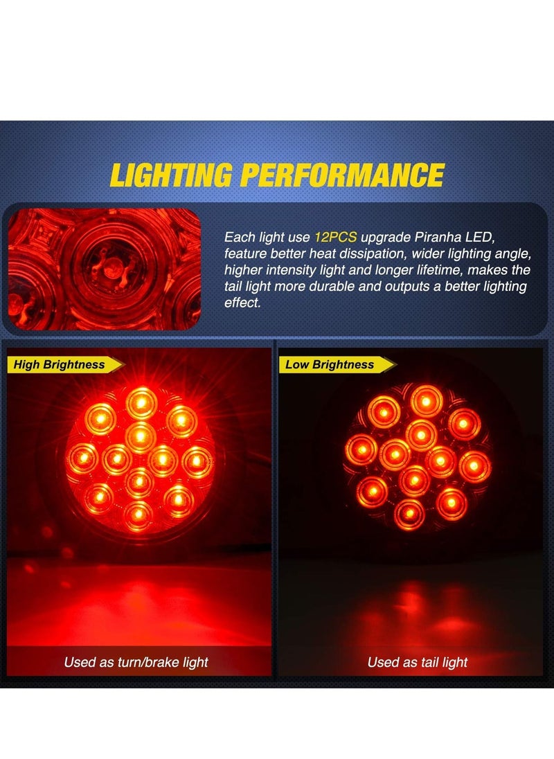 KASTWAVE مصباح ذيل مقطورة دائري، 2 قطع 24LED مصابيح توقف حمراء ومكابح وإشارات الانعطاف، 4 بوصة مصابيح ذيل مقطورة من الفولاذ المقاوم للصدأ للشاحنة، الفان، المعسكر، القارب، اللوري (معتمد من DOT)  - Image 3