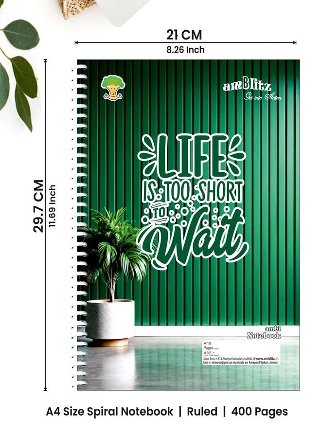 amblitz Spiral Notebook | 400 Pages | A4 Size | Single Line Ruled | Beautiful Covers with Motivational Quotes | Pack of 1 Notebook | School College Student Notemaking Notebook | 70 GSM Thick Paper | - Image 3