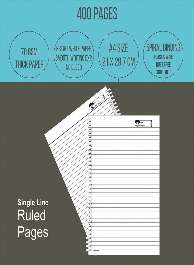 amblitz Spiral Notebook | 400 Pages | A4 Size | Single Line Ruled | Beautiful Covers with Motivational Quotes | Pack of 1 Notebook | School College Student Notemaking Notebook | 70 GSM Thick Paper | - Image 4