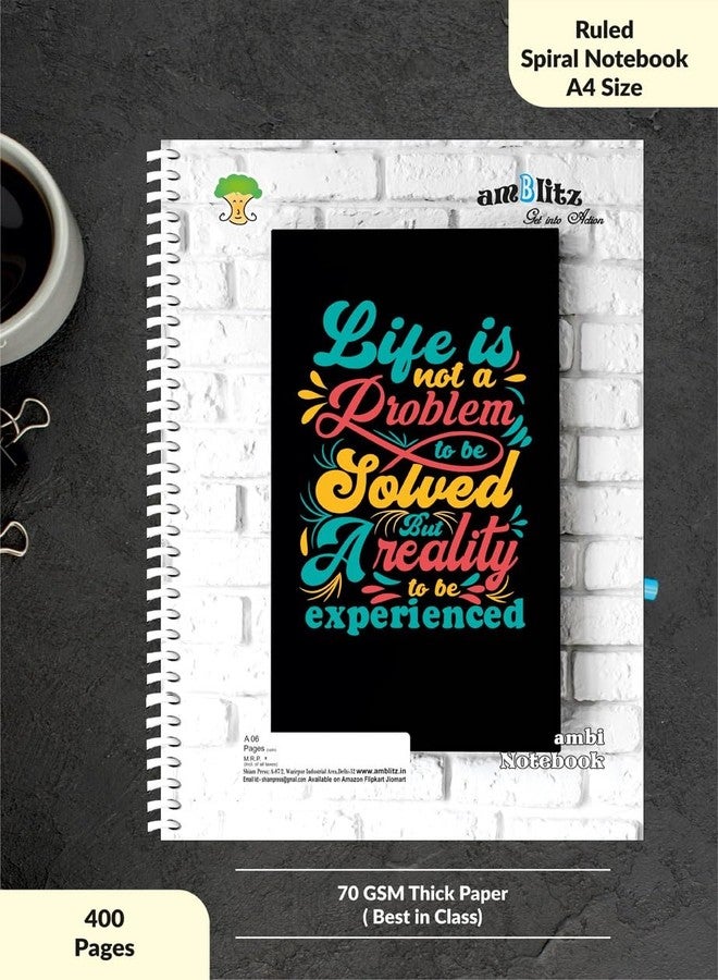 amblitz Spiral Notebook | 400 Pages | A4 Size | Single Line Ruled | Beautiful Covers with Motivational Quotes | Pack of 1 Notebook | School College Student Notemaking Notebook | 70 GSM Thick Paper | - Image 2