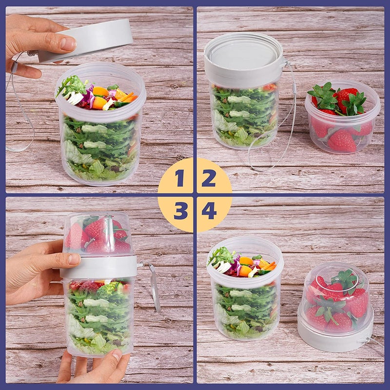 pepplo Breakfast On The Go Cups,Yogurt Portable Cups Large Capacity Sealed Double Layer Food Container With Cereal Oatmeal or Fruit Container snack cup(310ml + 760ml) - Image 5