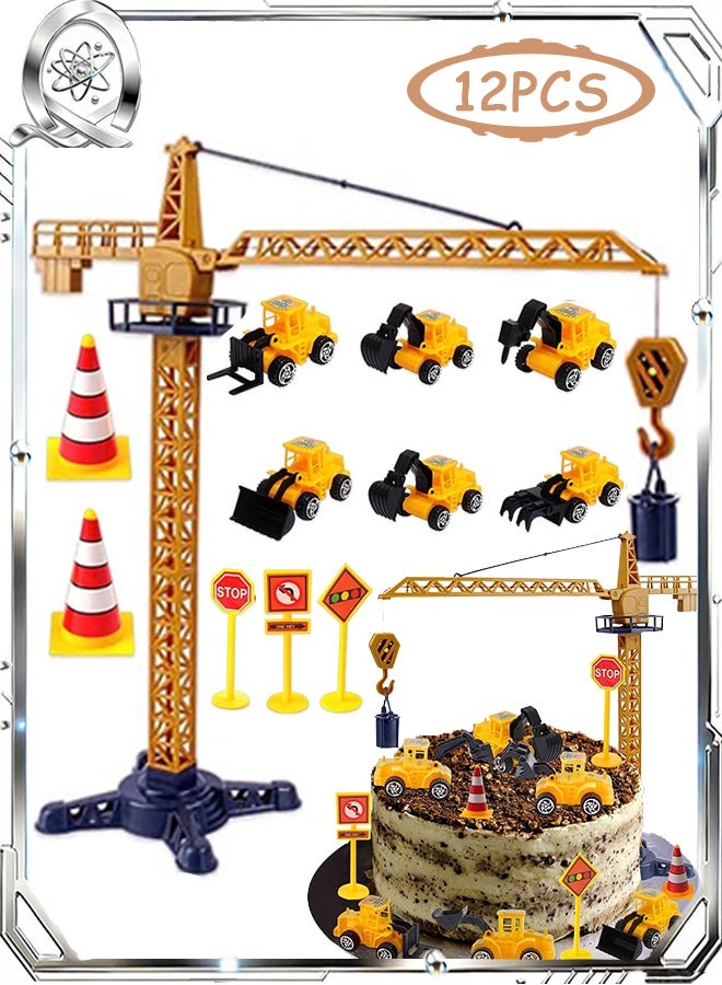 Quantum 12 PCS Construction Cake Topper Decorations, Excavator Cupcake Toppers Construction Birthday Party Supplies for Kids Boys - Image 1