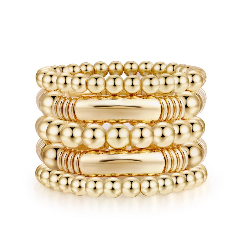 Badu Gold Bangles Bracelet for Women Chunky Curved Stacking Plated Bead Ball Stretchable Bracelets - Image 1