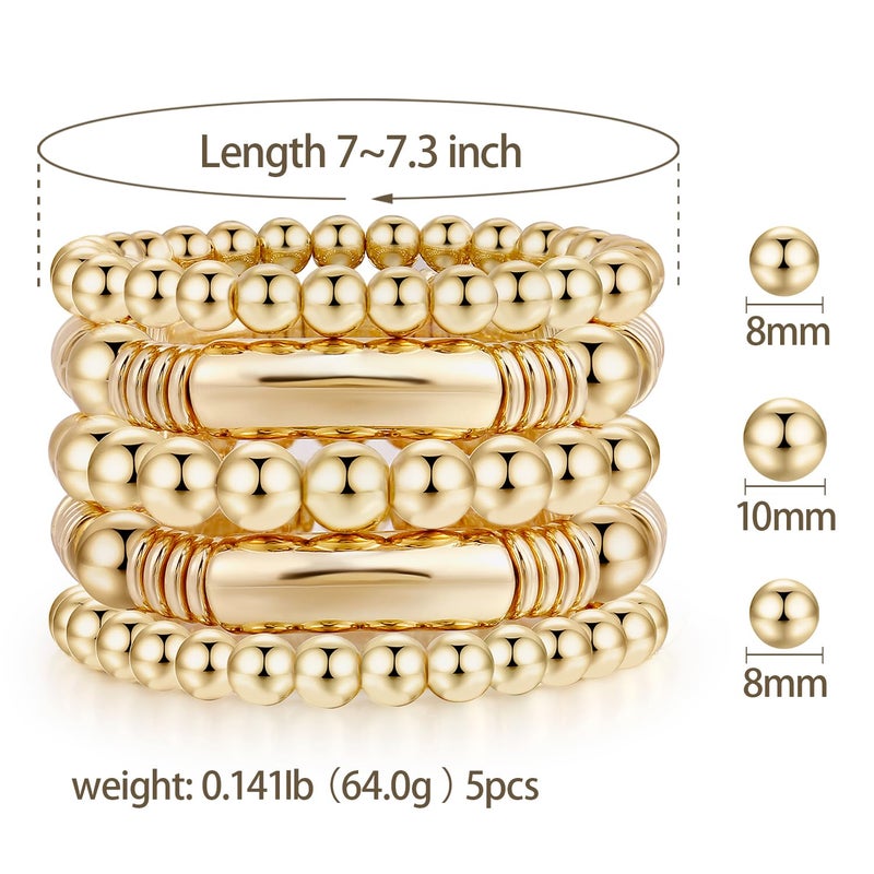 Badu Gold Bangles Bracelet for Women Chunky Curved Stacking Plated Bead Ball Stretchable Bracelets - Image 2