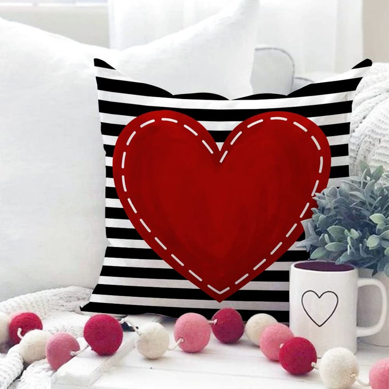 GEEORY Valentine's Day Pillow Covers 18 x 18 Inch Set of 4 - Red Black Stripes Love Heart I Love You Throw Pillows Decorative Cushion Cases for Valentine Decor - Image 2