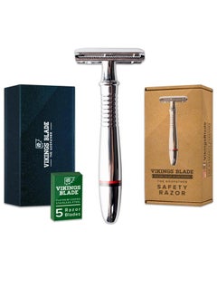 Vikings Blade VIKINGS BLADE Double Edge Safety Razor for Men + 5 Swedish Steel Blades + Luxury Case. Classic 3-Piece. Reusable, Eco-Friendly (The Godfather)  - Image 1