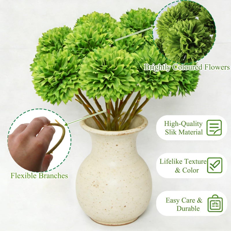 Tinsow 12 pcs Artificial Flowers Green Faux Ball Chrysanthemum Bouquet Flowers Wedding Bouquet for Spring Home Garden Party Wedding Decoration St Patricks Day Table Centerpiece - Image 4