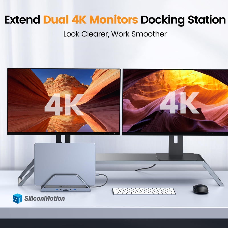 TobenONE 14-in-1 MacBook Pro/Air Docking Station Dual 4K Monitor, Vertical Laptop Docking Station Stand for Mac M1/M2/M3/M4 Pro/Max, USB C Dock with 65W Power Adapter, 2 HDMI, VGA, 5Gbps USB, RJ45 - Image 3