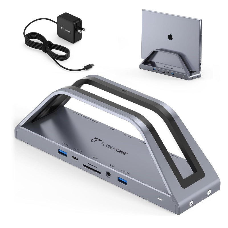 TobenONE 14-in-1 MacBook Pro/Air Docking Station Dual 4K Monitor, Vertical Laptop Docking Station Stand for Mac M1/M2/M3/M4 Pro/Max, USB C Dock with 65W Power Adapter, 2 HDMI, VGA, 5Gbps USB, RJ45 - Image 1