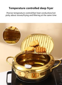 Sharpdo Deep Fryer Pot, 3.2 L Janpanese Style Tempura Frying Pot with Lid, 304 Stainless Steel with Temperature Control and Oil Drip Drainer Rack, for Kitchen French Fries, Chicken etc  - Image 5